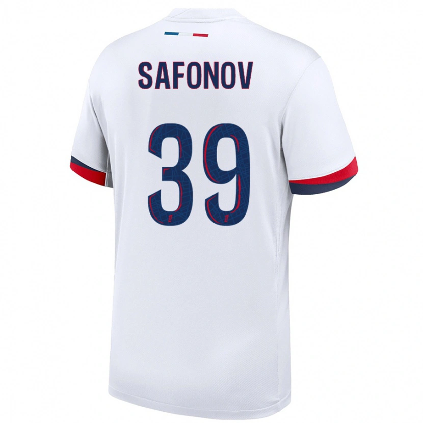 Danxen Enfant Maillot Matvey Safonov #39 Blanc Bleu Rouge Tenues Extérieur 2024/25 T-Shirt