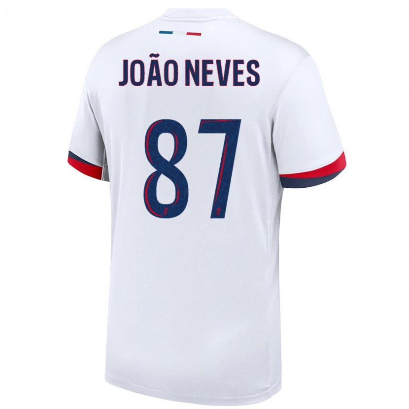 Danxen Enfant Maillot João Neves #87 Blanc Bleu Rouge Tenues Extérieur 2024/25 T-Shirt