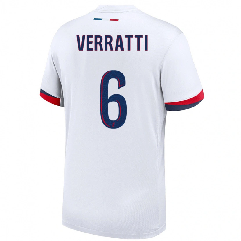 Danxen Enfant Maillot Marco Verratti #6 Blanc Bleu Rouge Tenues Extérieur 2024/25 T-Shirt