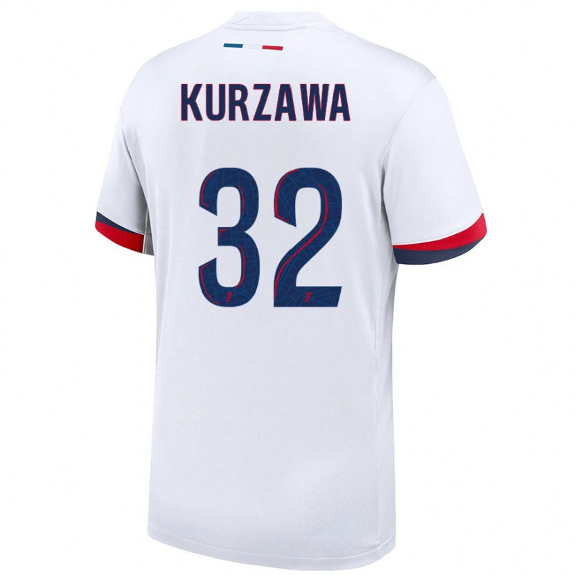 Danxen Enfant Maillot Layvin Kurzawa #32 Blanc Bleu Rouge Tenues Extérieur 2024/25 T-Shirt