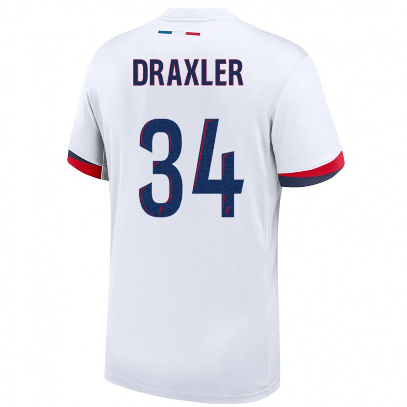 Danxen Enfant Maillot Julian Draxler #34 Blanc Bleu Rouge Tenues Extérieur 2024/25 T-Shirt