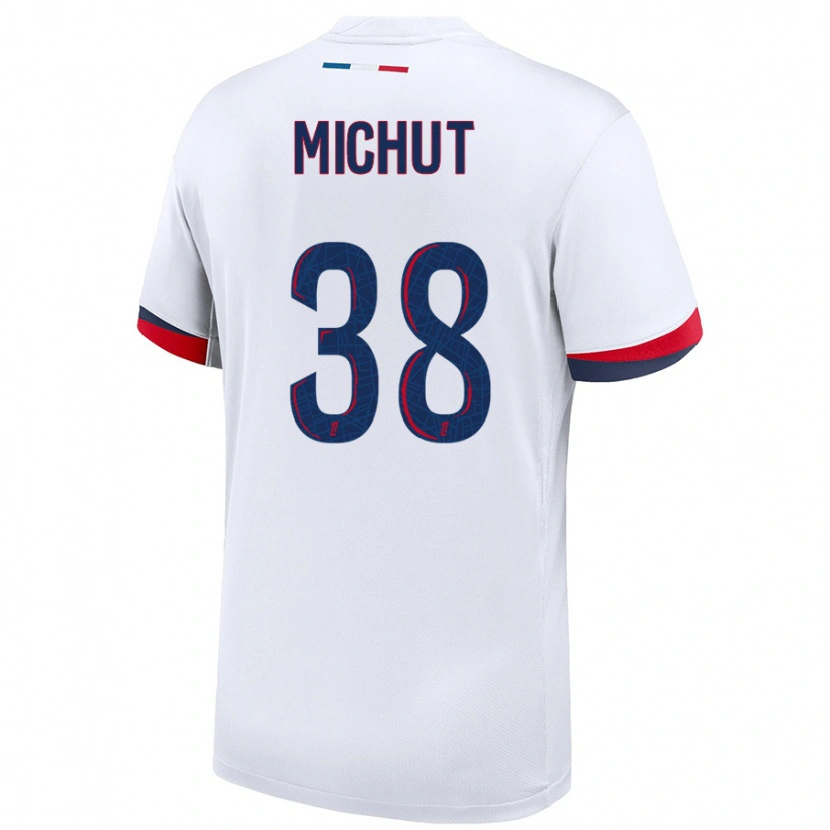 Danxen Enfant Maillot Edouard Michut #38 Blanc Bleu Rouge Tenues Extérieur 2024/25 T-Shirt