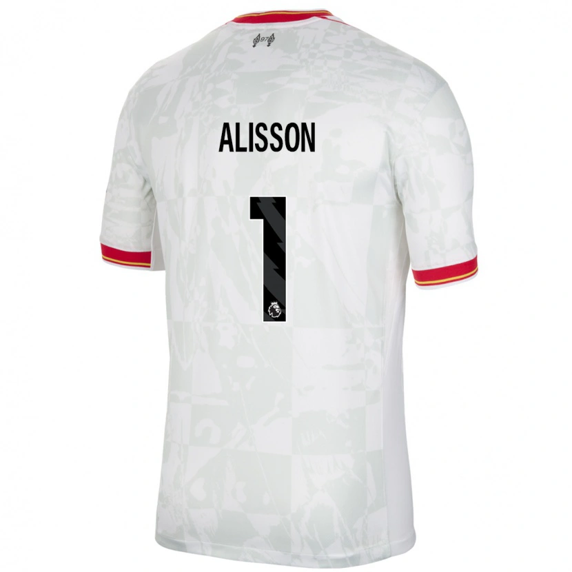 Danxen Enfant Maillot Alisson #1 Blanc Rouge Noir Troisieme 2024/25 T-Shirt