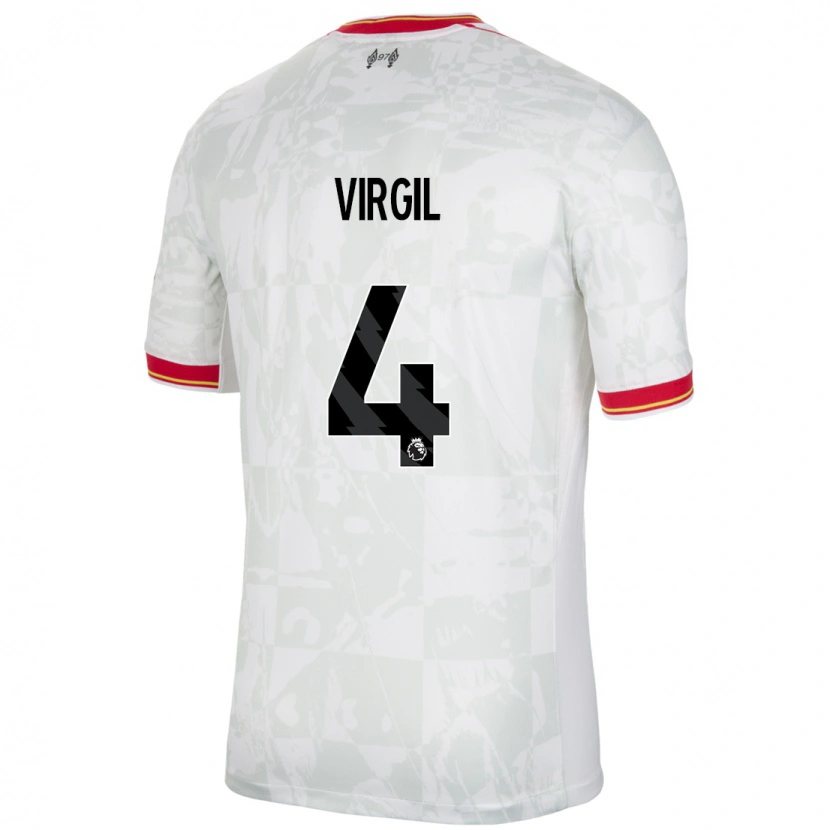 Danxen Enfant Maillot Virgil Van Dijk #4 Blanc Rouge Noir Troisieme 2024/25 T-Shirt