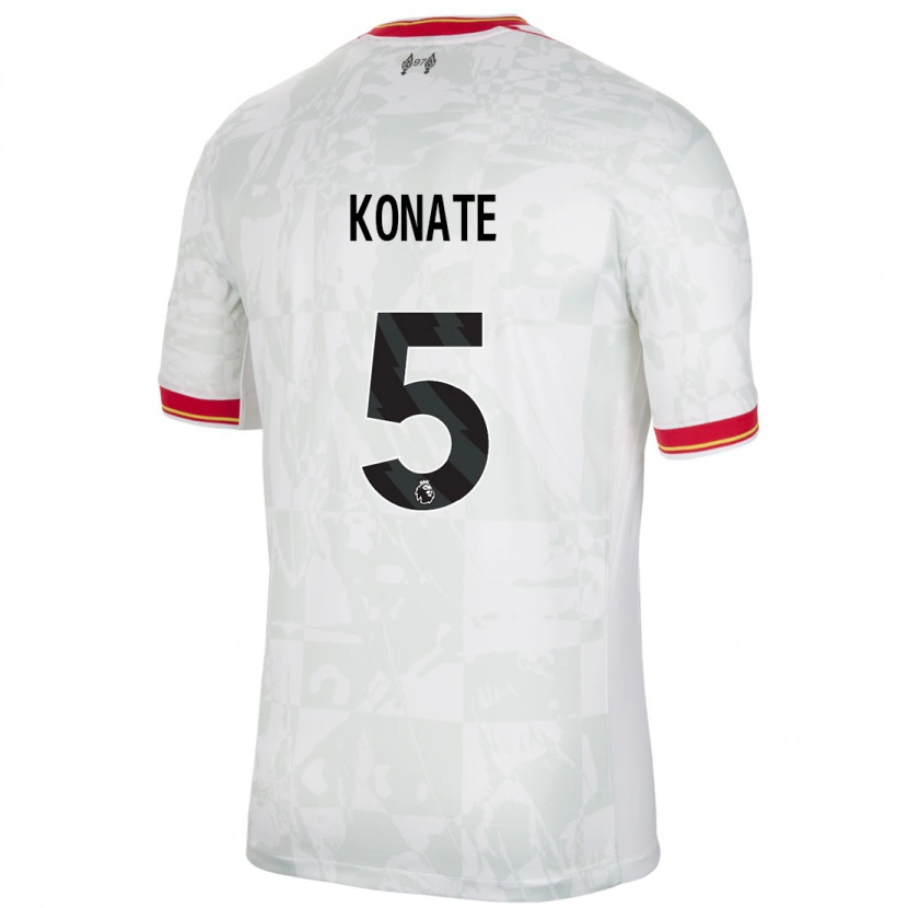 Danxen Enfant Maillot Ibrahima Konaté #5 Blanc Rouge Noir Troisieme 2024/25 T-Shirt