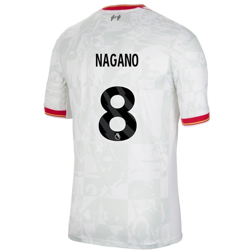 Danxen Enfant Maillot Fūka Nagano #8 Blanc Rouge Noir Troisieme 2024/25 T-Shirt