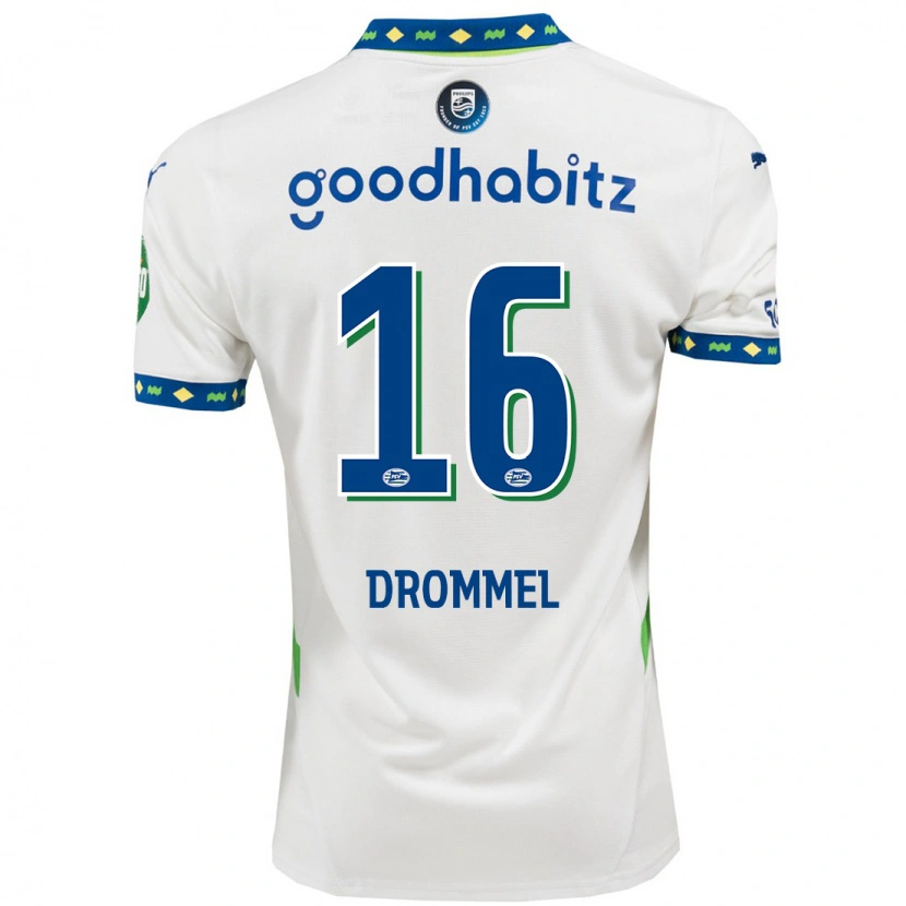 Danxen Enfant Maillot Joël Drommel #16 Blanc Bleu Foncé Troisieme 2024/25 T-Shirt