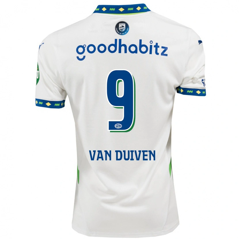 Danxen Enfant Maillot Jason Van Duiven #9 Blanc Bleu Foncé Troisieme 2024/25 T-Shirt