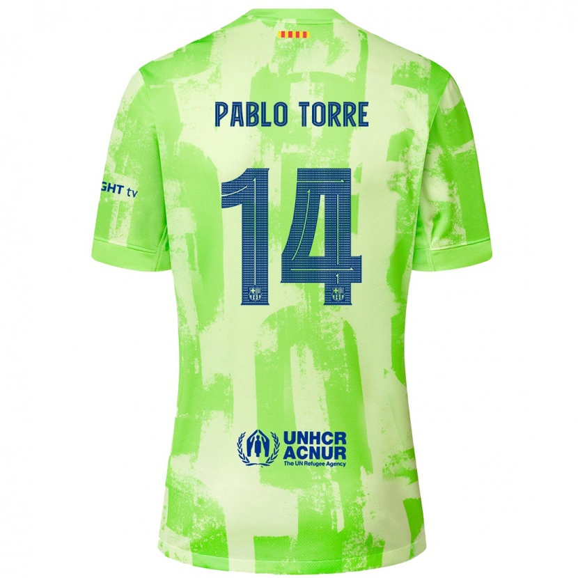 Danxen Enfant Maillot Pablo Torre #14 Citron Vert Troisieme 2024/25 T-Shirt