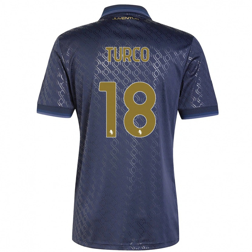 Danxen Enfant Maillot Nicolo Turco #18 Bleu Marine Troisieme 2024/25 T-Shirt