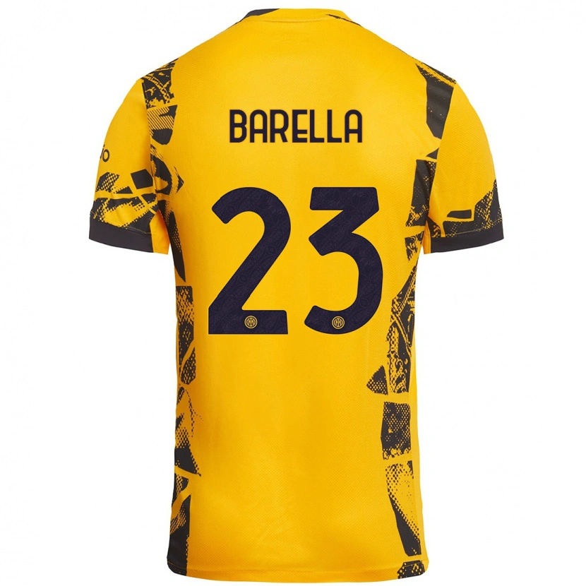 Danxen Enfant Maillot Nicolò Barella #23 Doré Noir Troisieme 2024/25 T-Shirt