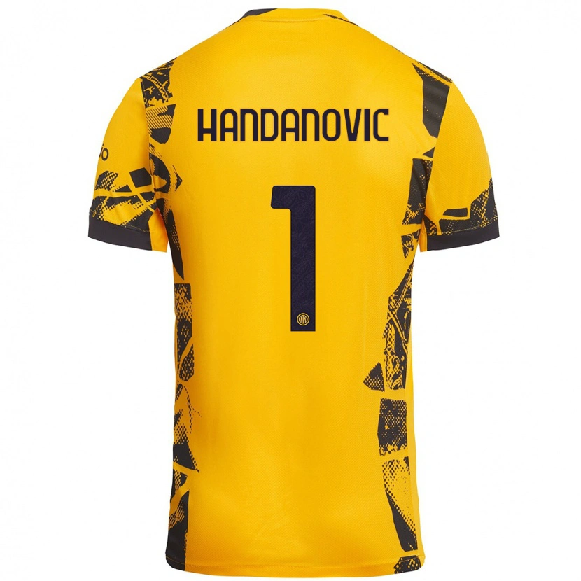 Danxen Enfant Maillot Samir Handanovic #1 Doré Noir Troisieme 2024/25 T-Shirt