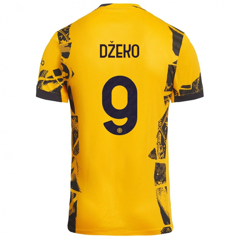 Danxen Enfant Maillot Edin Dzeko #9 Doré Noir Troisieme 2024/25 T-Shirt