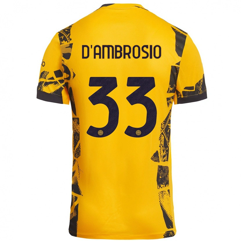 Danxen Enfant Maillot Danilo D'ambrosio #33 Doré Noir Troisieme 2024/25 T-Shirt