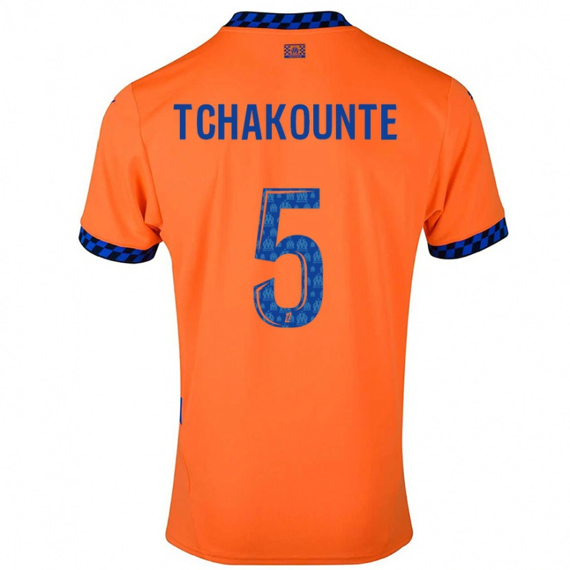 Danxen Enfant Maillot Annaëlle Tchakounté #5 Orange Bleu Foncé Troisieme 2024/25 T-Shirt