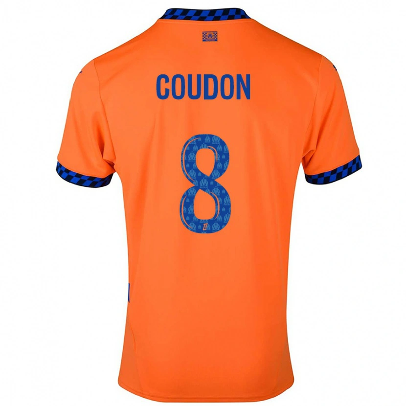 Danxen Enfant Maillot Marine Coudon #8 Orange Bleu Foncé Troisieme 2024/25 T-Shirt