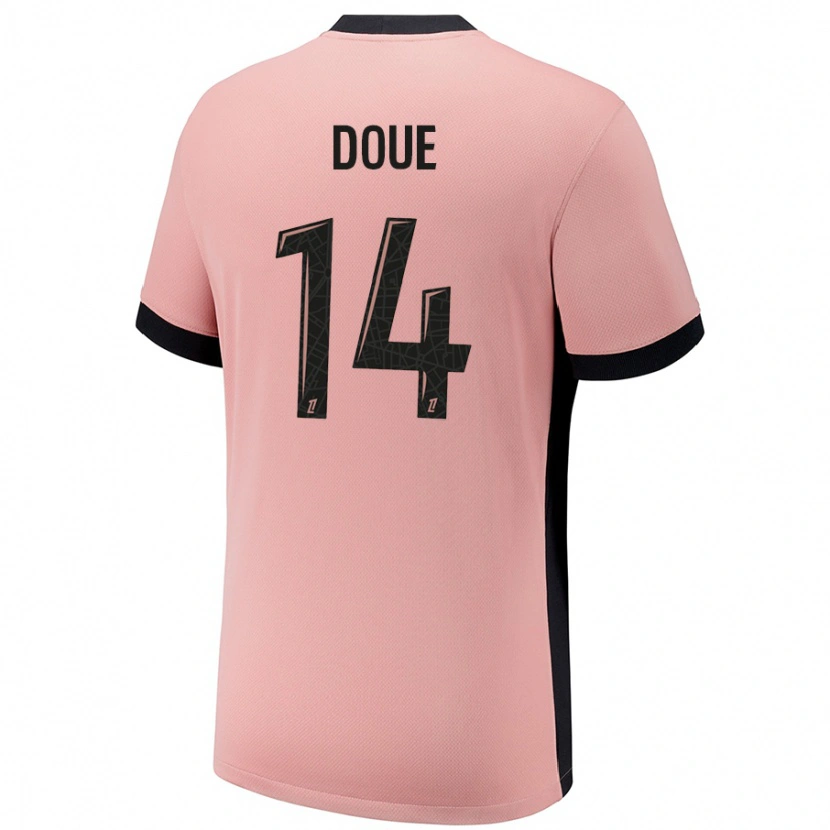 Danxen Enfant Maillot Désiré Doué #14 Rouille Rose Troisieme 2024/25 T-Shirt