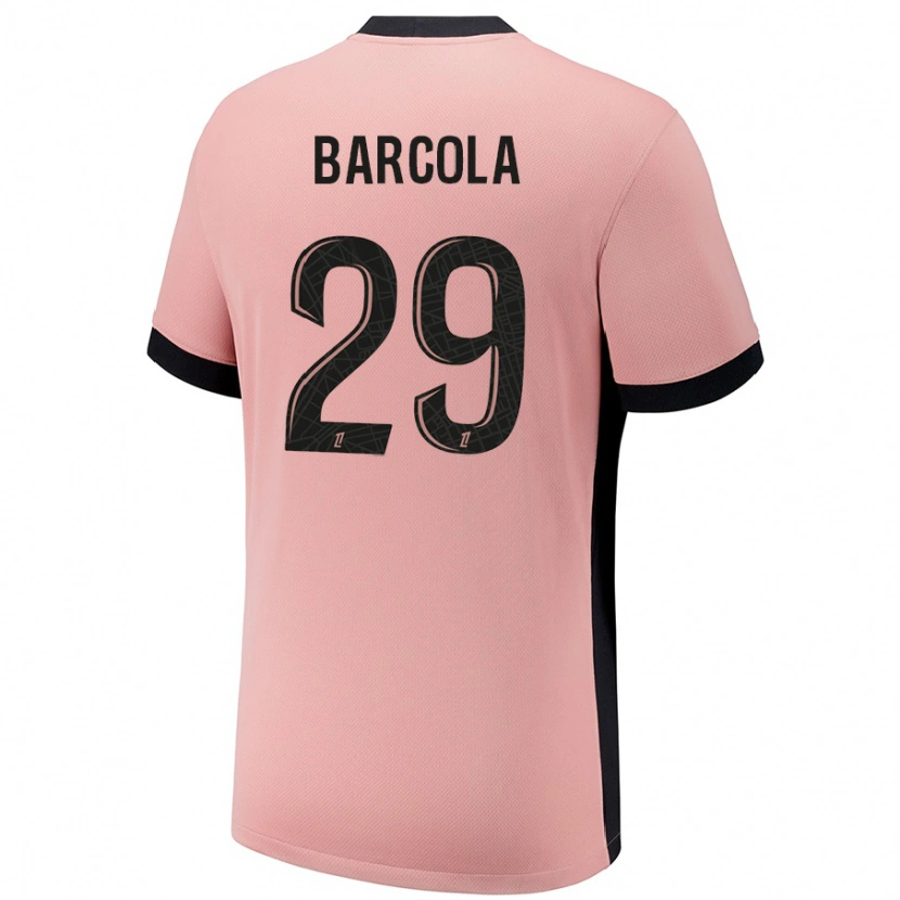 Danxen Enfant Maillot Bradley Barcola #29 Rouille Rose Troisieme 2024/25 T-Shirt