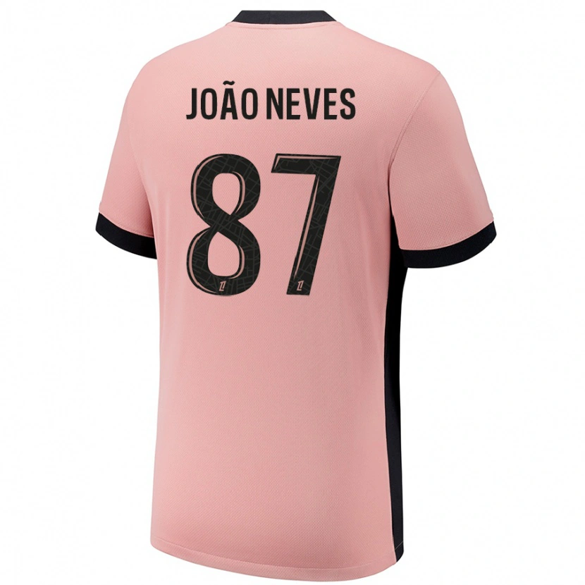 Danxen Enfant Maillot João Neves #87 Rouille Rose Troisieme 2024/25 T-Shirt