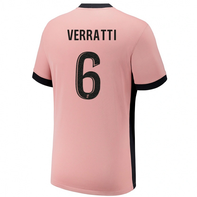 Danxen Enfant Maillot Marco Verratti #6 Rouille Rose Troisieme 2024/25 T-Shirt