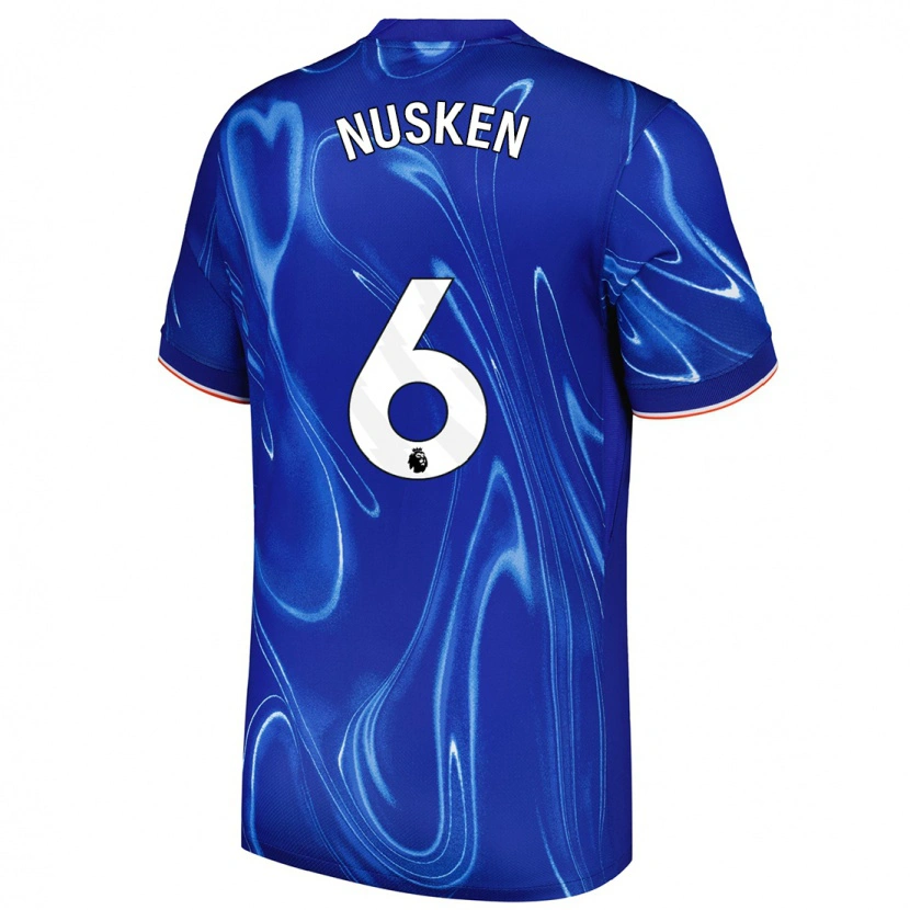 Danxen Homme Maillot Sjoeke Nüsken #6 Bleu Blanc Tenues Domicile 2024/25 T-Shirt