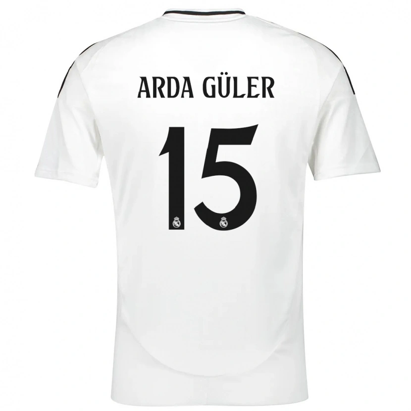 Danxen Homme Maillot Arda Güler #15 Blanc Tenues Domicile 2024/25 T-Shirt