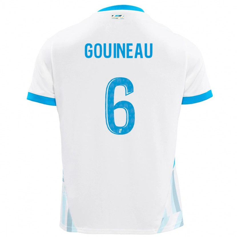 Danxen Homme Maillot Coline Gouineau #6 Blanc Bleu Ciel Tenues Domicile 2024/25 T-Shirt