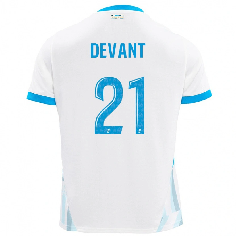 Danxen Homme Maillot Caroline Devant #21 Blanc Bleu Ciel Tenues Domicile 2024/25 T-Shirt