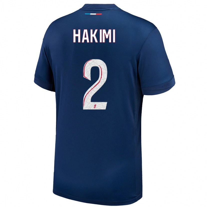 Danxen Homme Maillot Achraf Hakimi #2 Bleu Marine Blanc Tenues Domicile 2024/25 T-Shirt