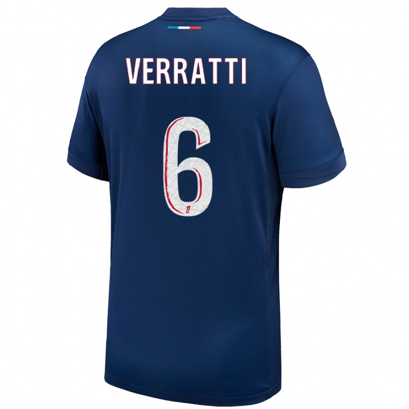 Danxen Homme Maillot Marco Verratti #6 Bleu Marine Blanc Tenues Domicile 2024/25 T-Shirt