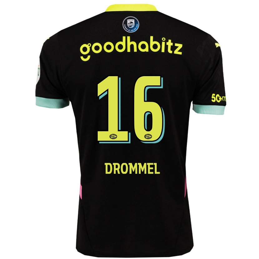 Danxen Homme Maillot Joël Drommel #16 Noir Jaune Tenues Extérieur 2024/25 T-Shirt