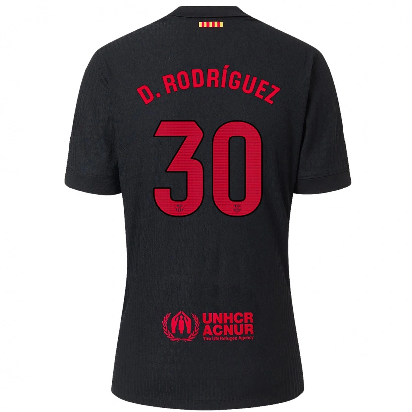 Danxen Homme Maillot Dani Rodríguez #30 Noir Rouge Tenues Extérieur 2024/25 T-Shirt