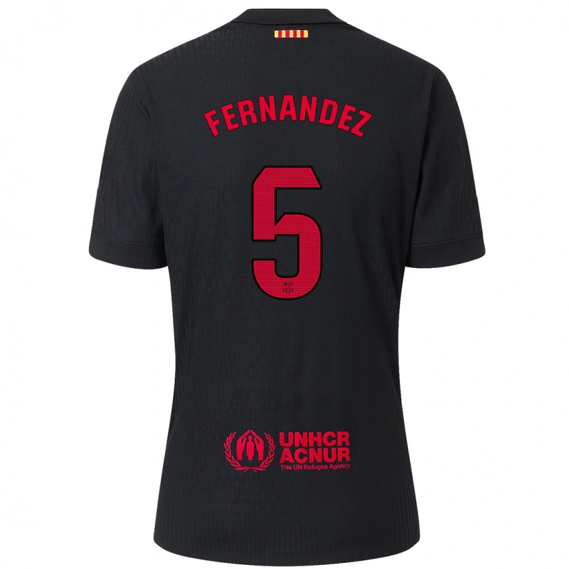 Danxen Homme Maillot Jana Fernández #5 Noir Rouge Tenues Extérieur 2024/25 T-Shirt