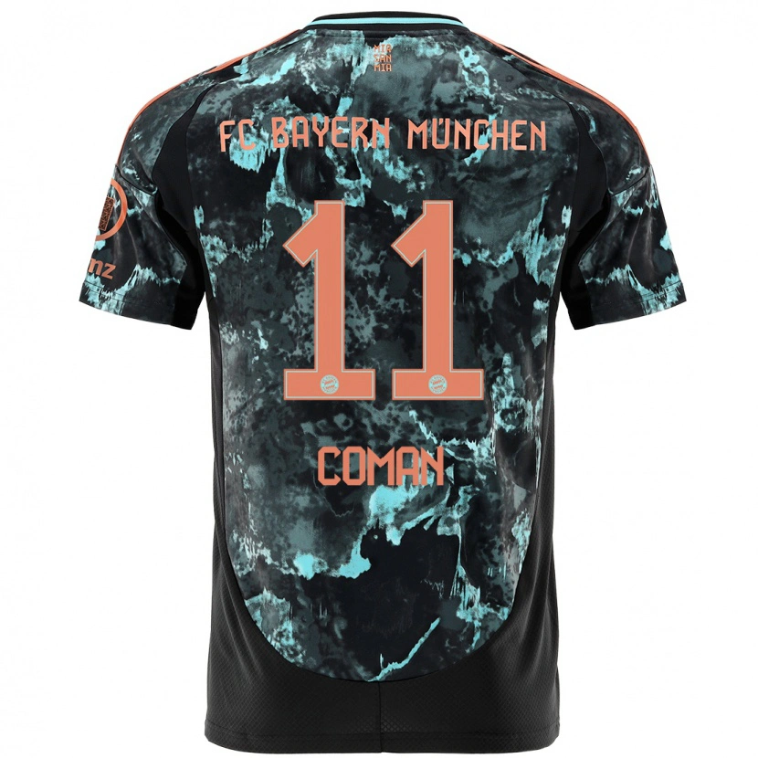 Danxen Homme Maillot Kingsley Coman #11 Noir Tenues Extérieur 2024/25 T-Shirt