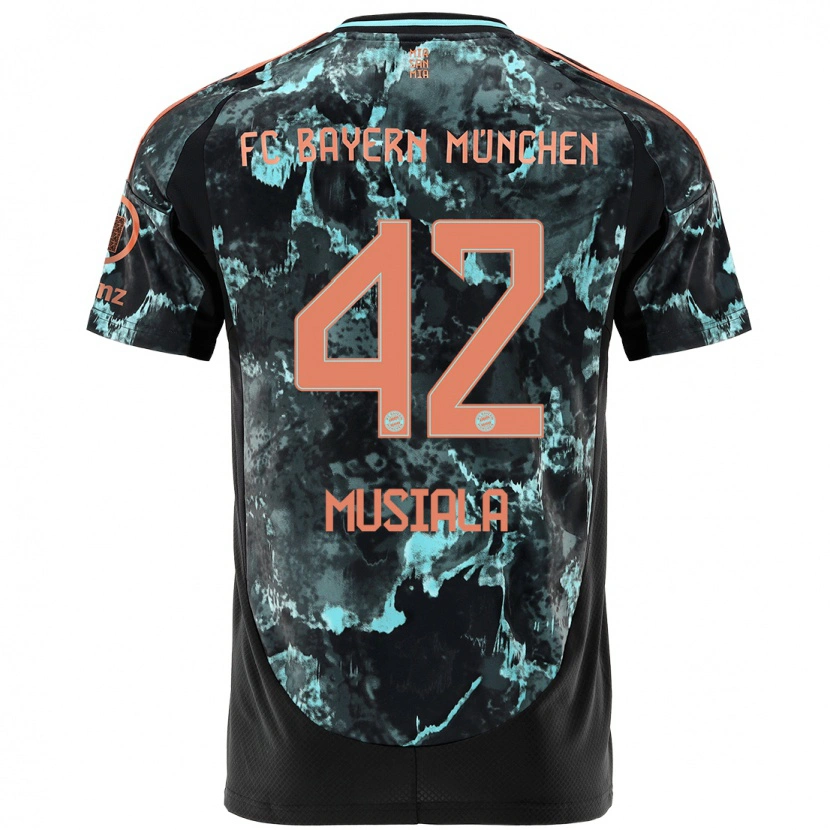 Danxen Homme Maillot Jamal Musiala #42 Noir Tenues Extérieur 2024/25 T-Shirt