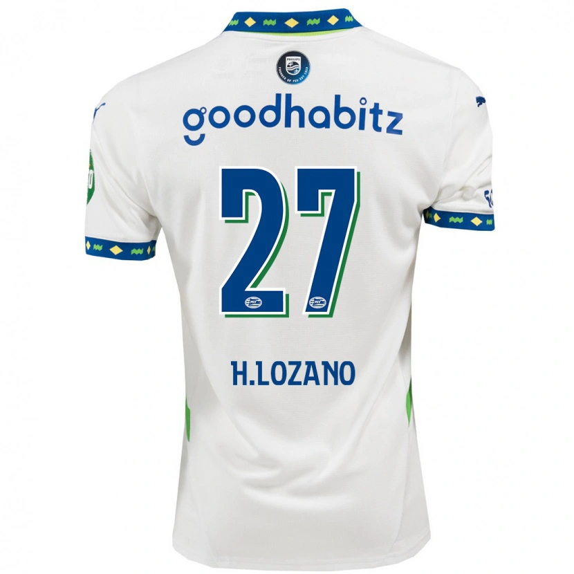 Danxen Homme Maillot Hirving Lozano #27 Blanc Bleu Foncé Troisieme 2024/25 T-Shirt