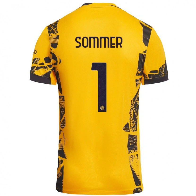 Danxen Homme Maillot Yann Sommer #1 Doré Noir Troisieme 2024/25 T-Shirt