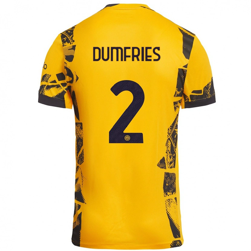 Danxen Homme Maillot Denzel Dumfries #2 Doré Noir Troisieme 2024/25 T-Shirt