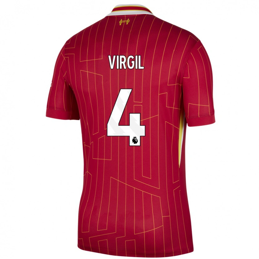 Danxen Femme Maillot Virgil Van Dijk #4 Rouge Jaune Blanc Tenues Domicile 2024/25 T-Shirt