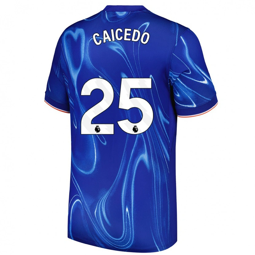 Danxen Femme Maillot Moisés Caicedo #25 Bleu Blanc Tenues Domicile 2024/25 T-Shirt