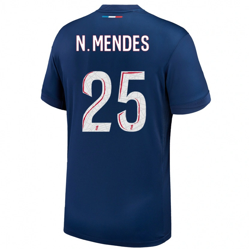 Danxen Femme Maillot Nuno Mendes #25 Bleu Marine Blanc Tenues Domicile 2024/25 T-Shirt