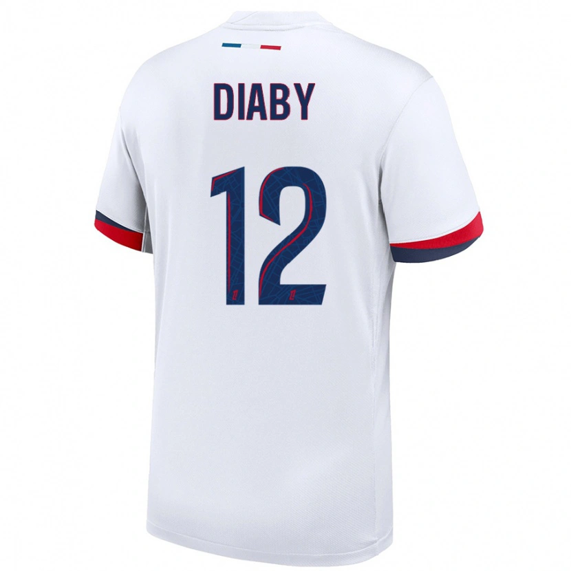 Danxen Femme Maillot Ibrahima Diaby #12 Blanc Bleu Rouge Tenues Extérieur 2024/25 T-Shirt