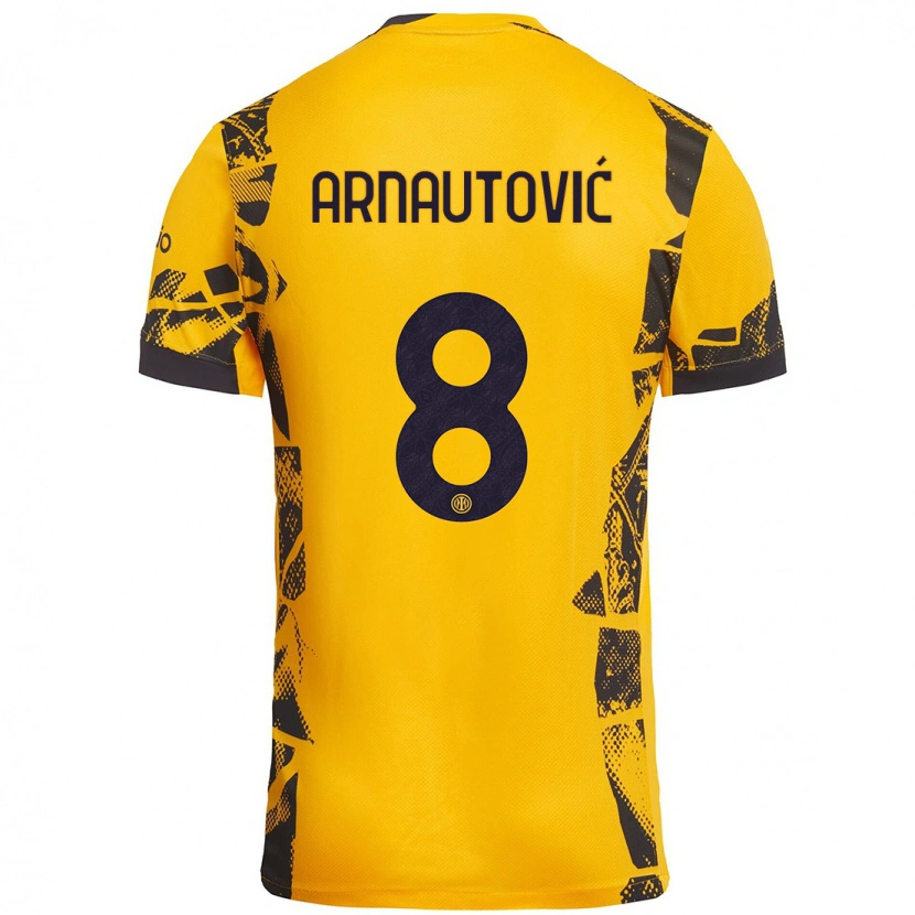 Danxen Femme Maillot Marko Arnautovic #8 Doré Noir Troisieme 2024/25 T-Shirt