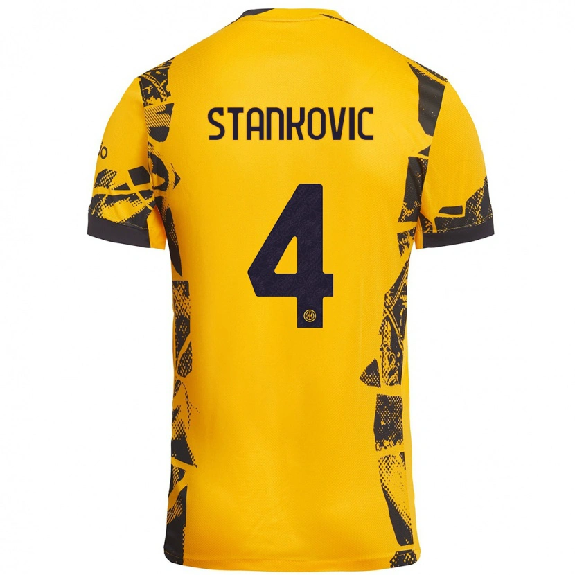 Danxen Femme Maillot Aleksandar Stankovic #4 Doré Noir Troisieme 2024/25 T-Shirt