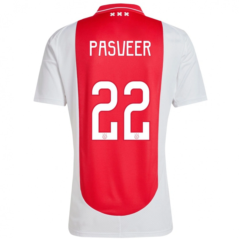 Danxen Enfant Maillot Remko Pasveer #22 Rouge Blanc Tenues Domicile 2024/25 T-Shirt