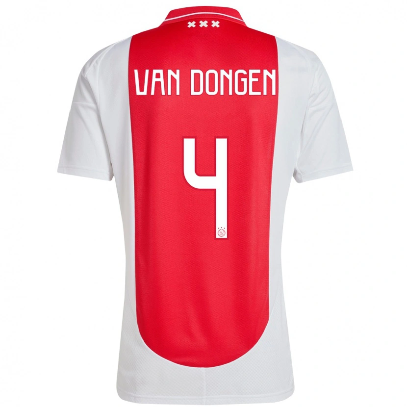 Danxen Enfant Maillot Bram Van Dongen #4 Rouge Blanc Tenues Domicile 2024/25 T-Shirt