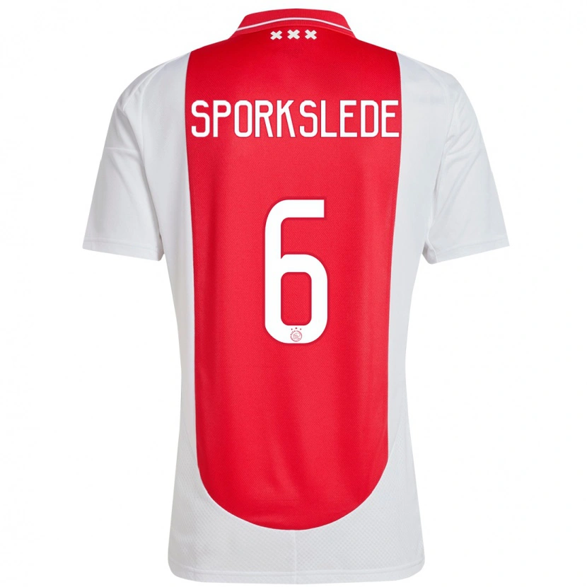 Danxen Enfant Maillot Fabian Sporkslede #6 Rouge Blanc Tenues Domicile 2024/25 T-Shirt