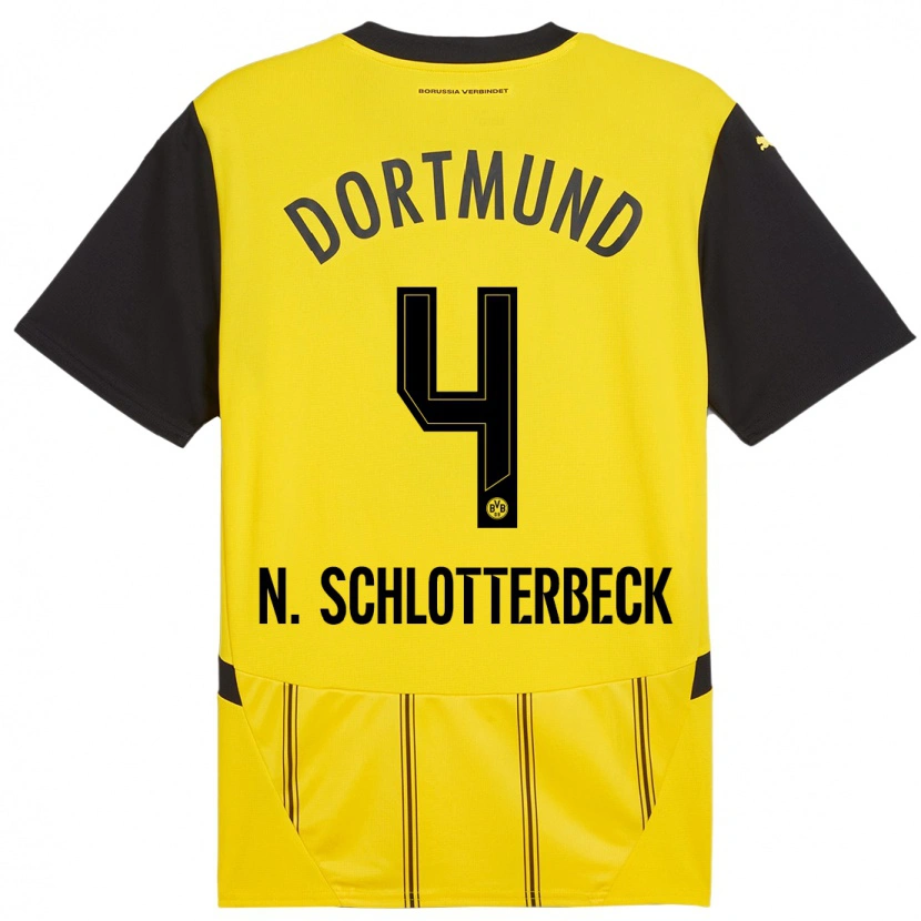 Danxen Enfant Maillot Nico Schlotterbeck #4 Jaune Noir Tenues Domicile 2024/25 T-Shirt