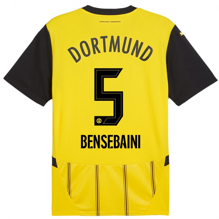 Danxen Enfant Maillot Ramy Bensebaini #5 Jaune Noir Tenues Domicile 2024/25 T-Shirt