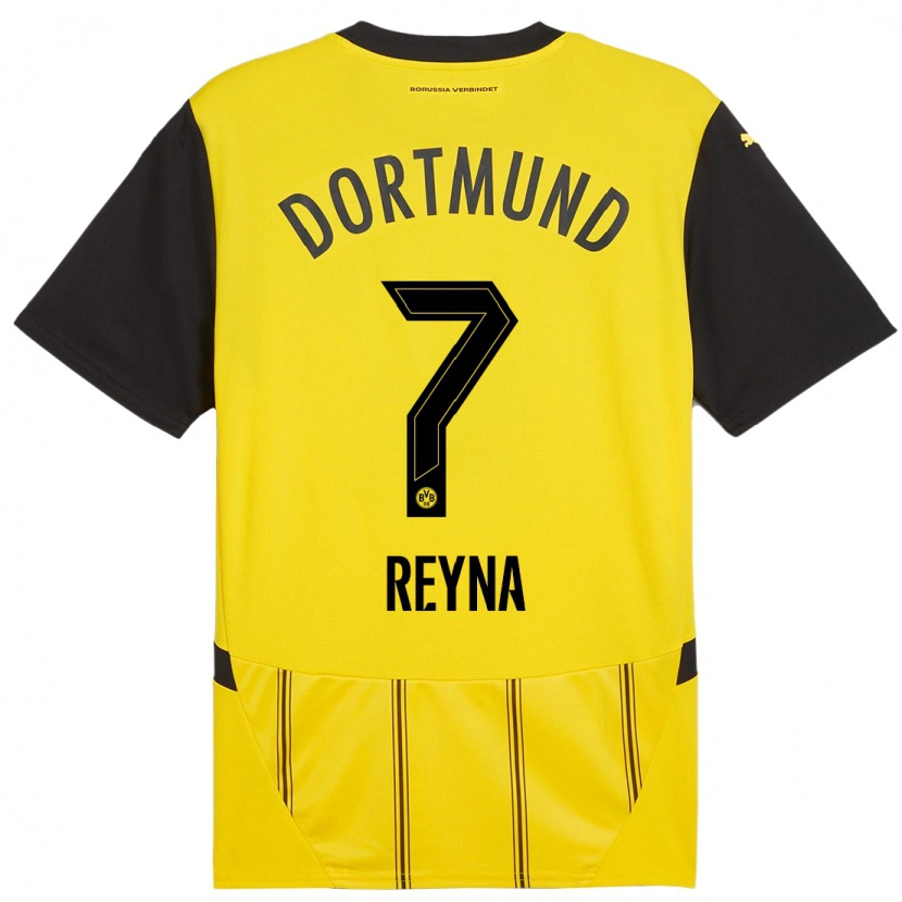 Danxen Enfant Maillot Giovanni Reyna #7 Jaune Noir Tenues Domicile 2024/25 T-Shirt